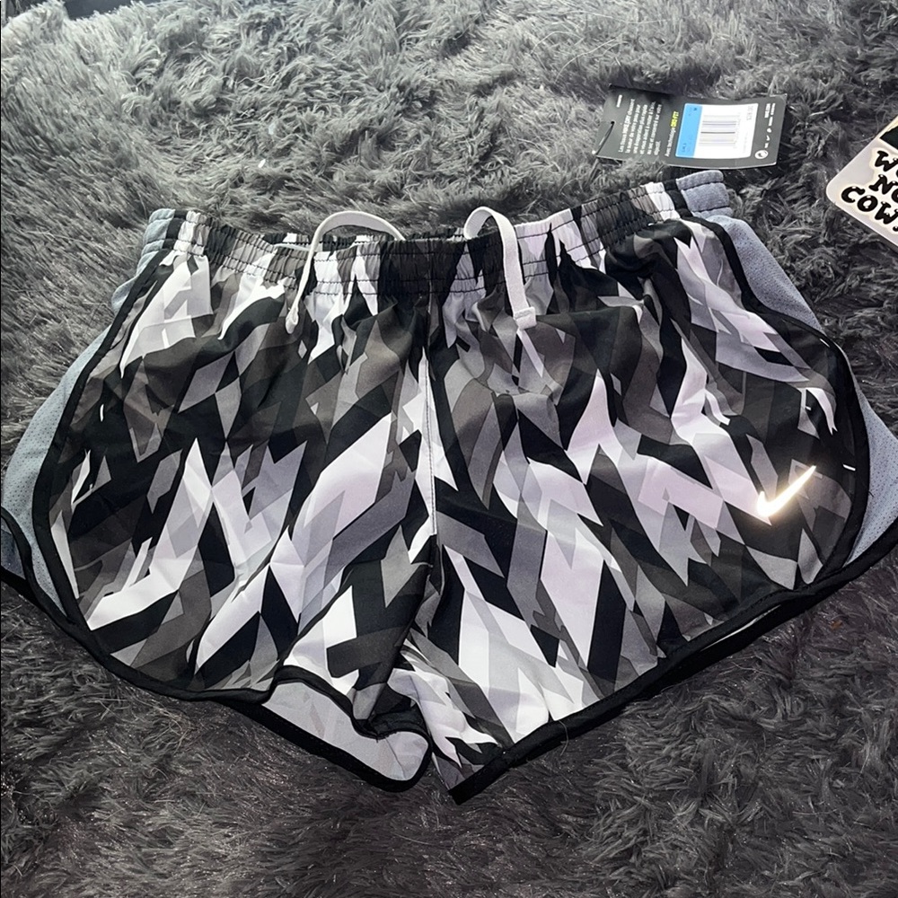 Nike Black and Gray Athletic Shorts with Geometric Design